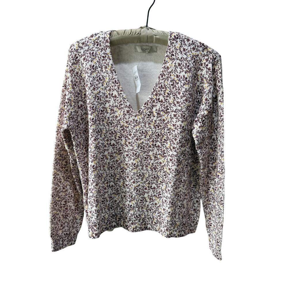 NEW WITH TAGS LOFT Floral Relaxed VNeck Long Sleeve 100% Cotton Size M